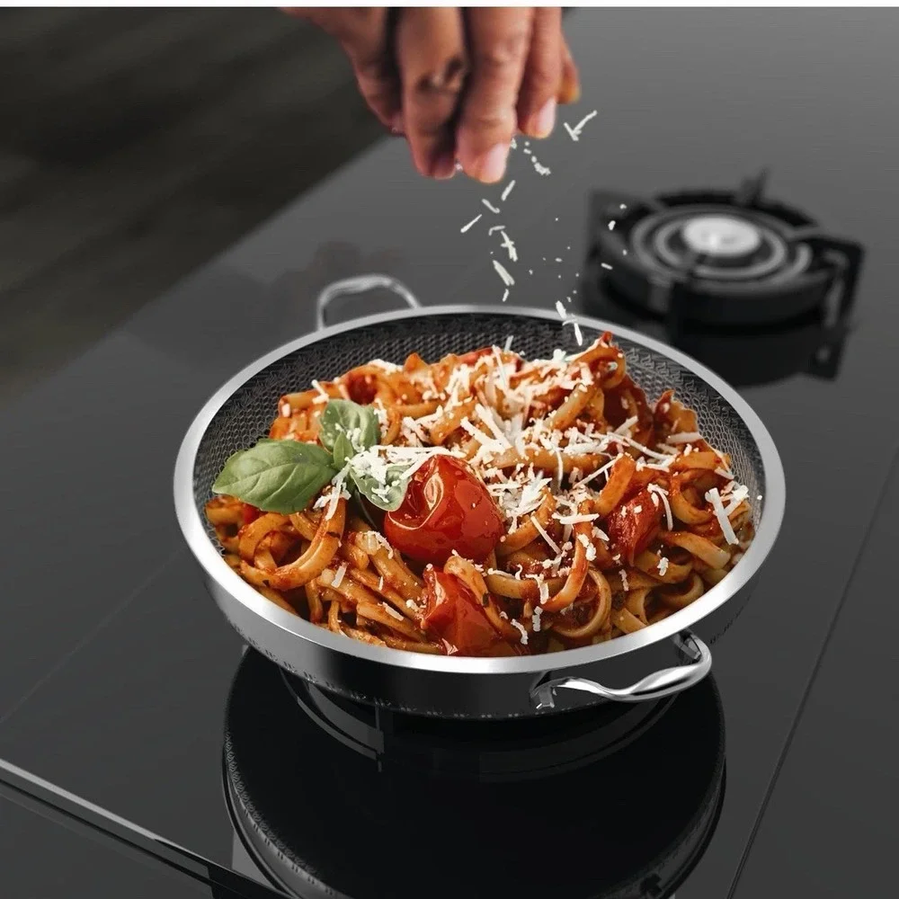 316L Stainless Steel 7QT Saute Pan Hexagon Nonstick Wok W Lid 12.5